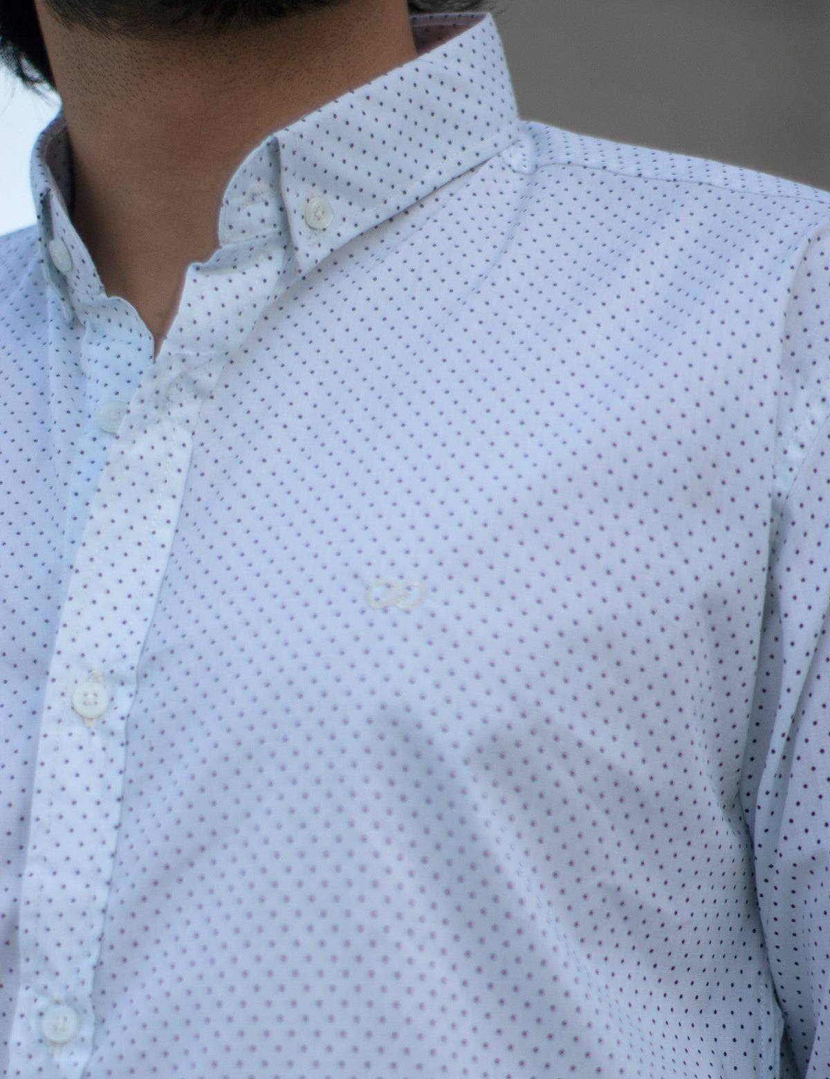 POLKA DOT BUTTON DOWN SHIRT - WHITE