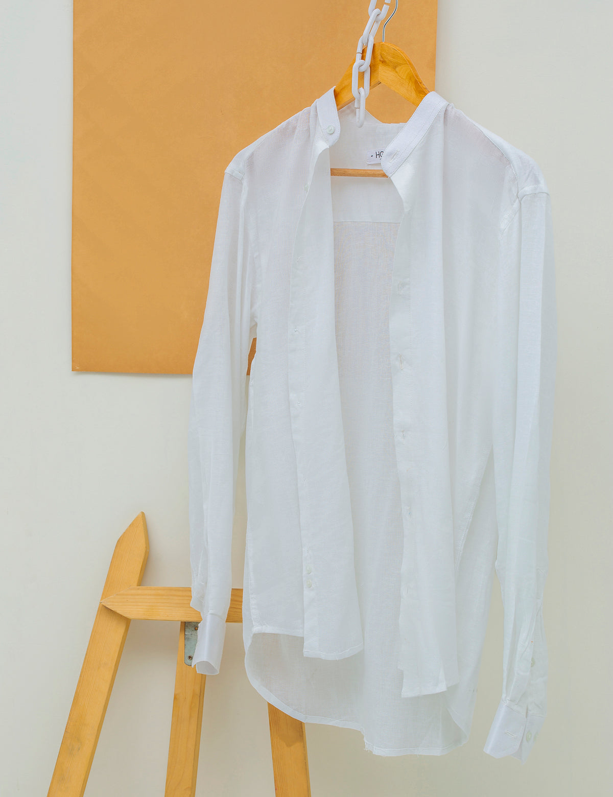 COTTON LINEN MANDARIN COLLAR SHIRT - WHITE