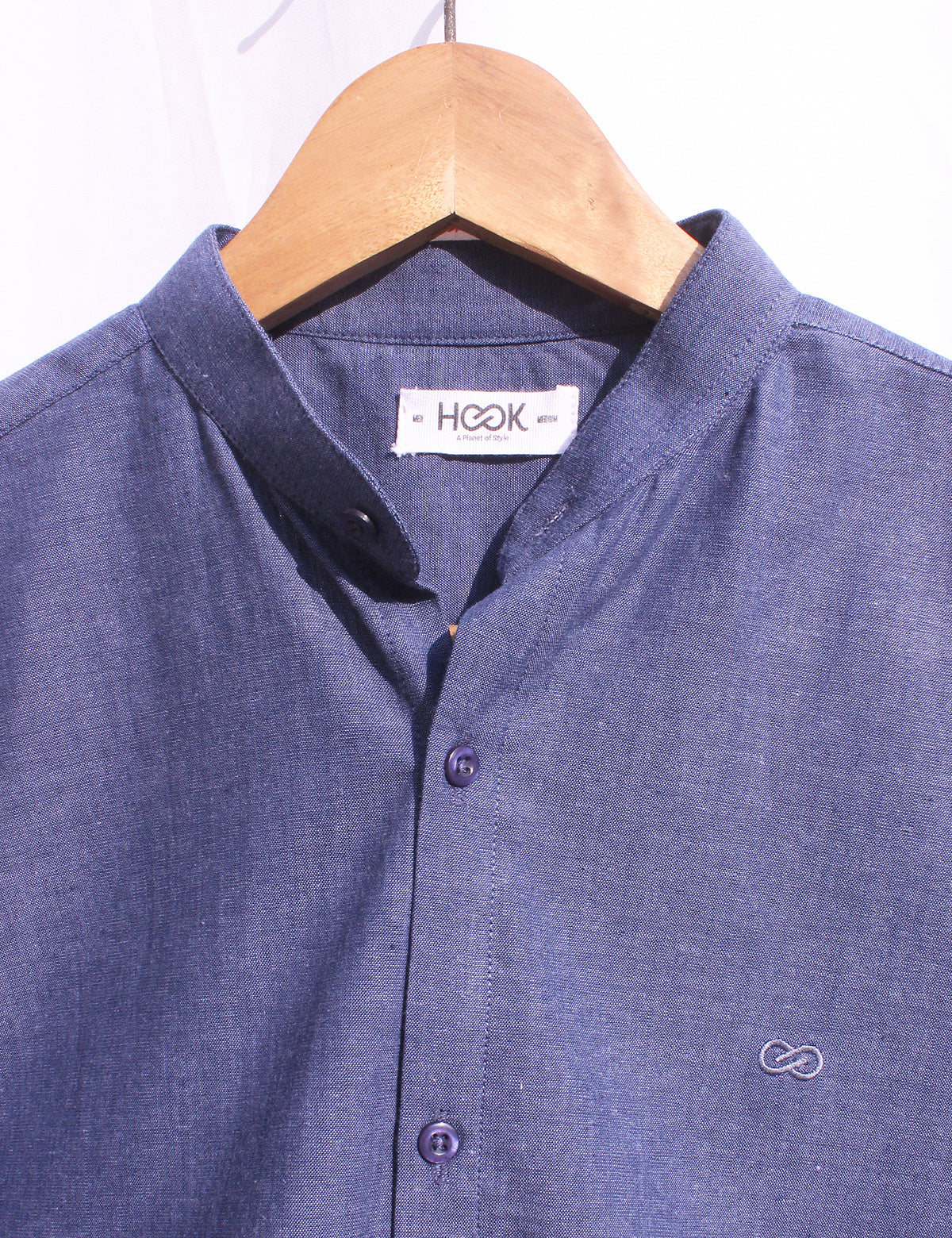 COTTON LINEN MANDARIN COLLAR SHIRT - INDIGO BLUE